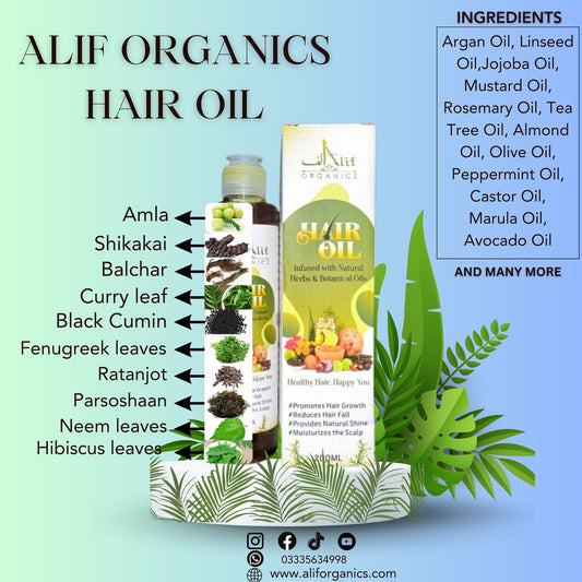 Alif Organic Natural Hair Oil | Herbal Hair Growth & Hair Fall Control Oil