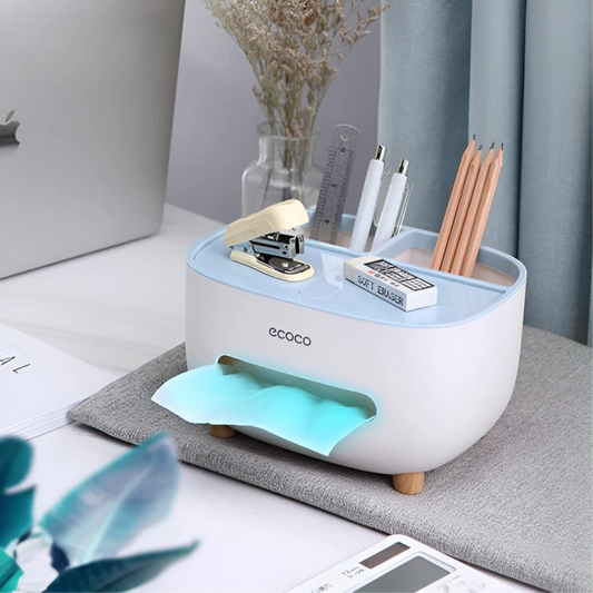 Ecoco Tissue Box with Multifunctional Storage Organizer | Desktop Tissue Holder & Remote Control Storage Box