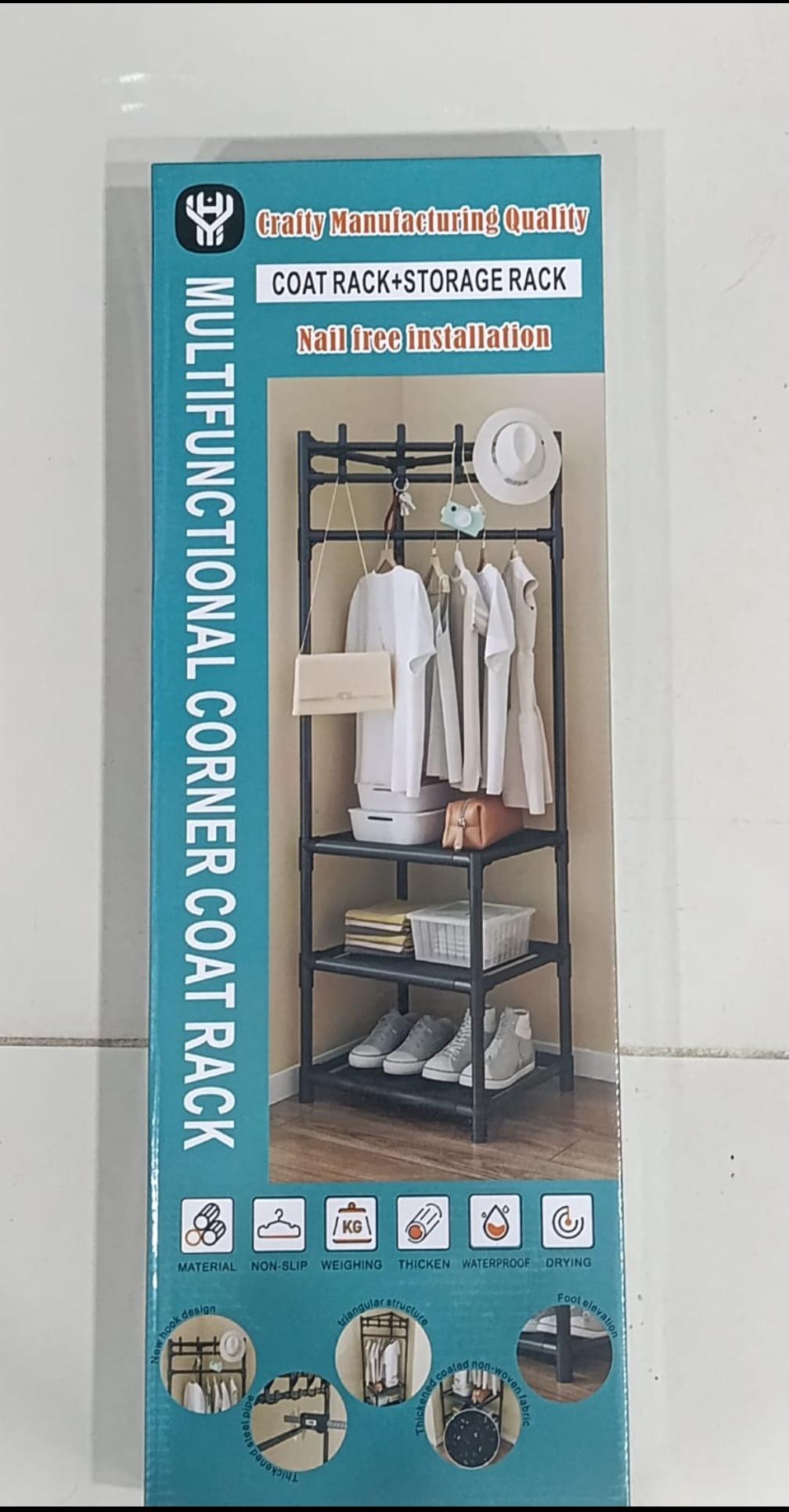 Multifunctional Corner Coat Rack with Shelves | Space-Saving Clothes & Storage Organizer