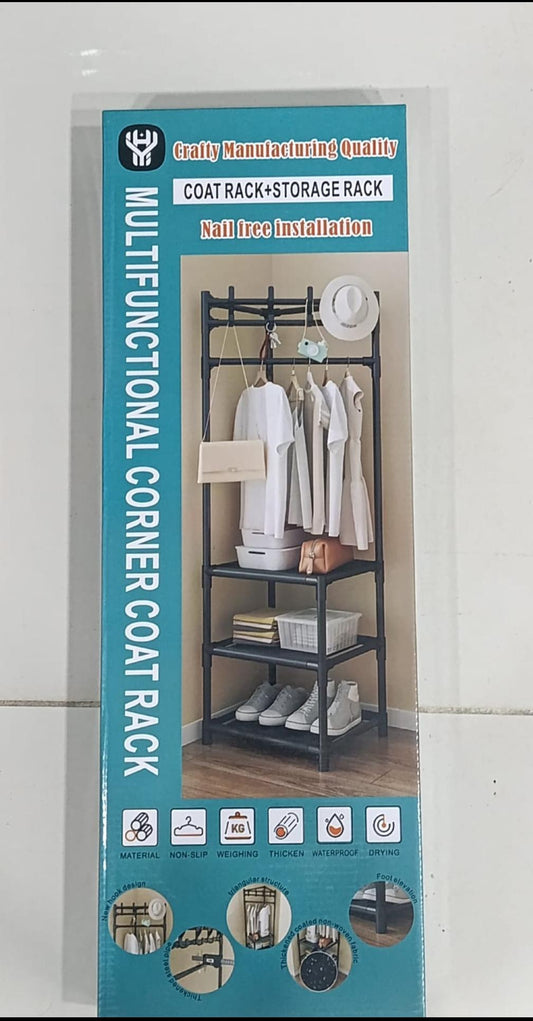 Multifunctional Corner Coat Rack with Shelves | Space-Saving Clothes & Storage Organizer