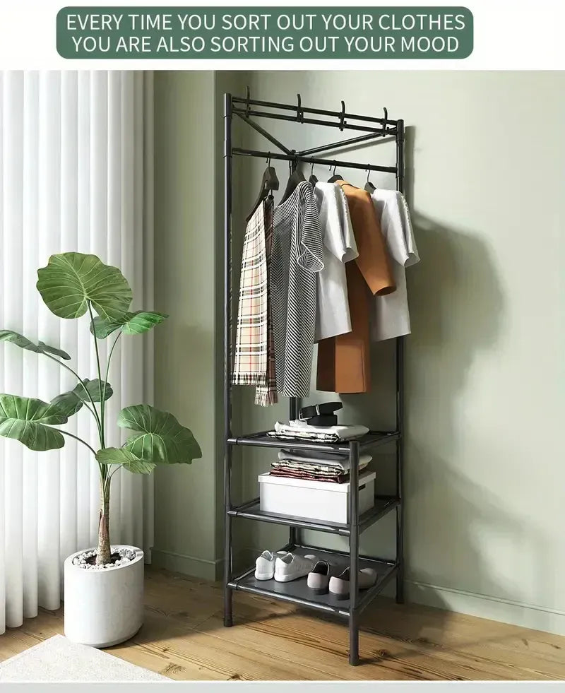 Multifunctional Corner Coat Rack with Shelves | Space-Saving Clothes & Storage Organizer