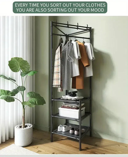 Multifunctional Corner Coat Rack with Shelves | Space-Saving Clothes & Storage Organizer