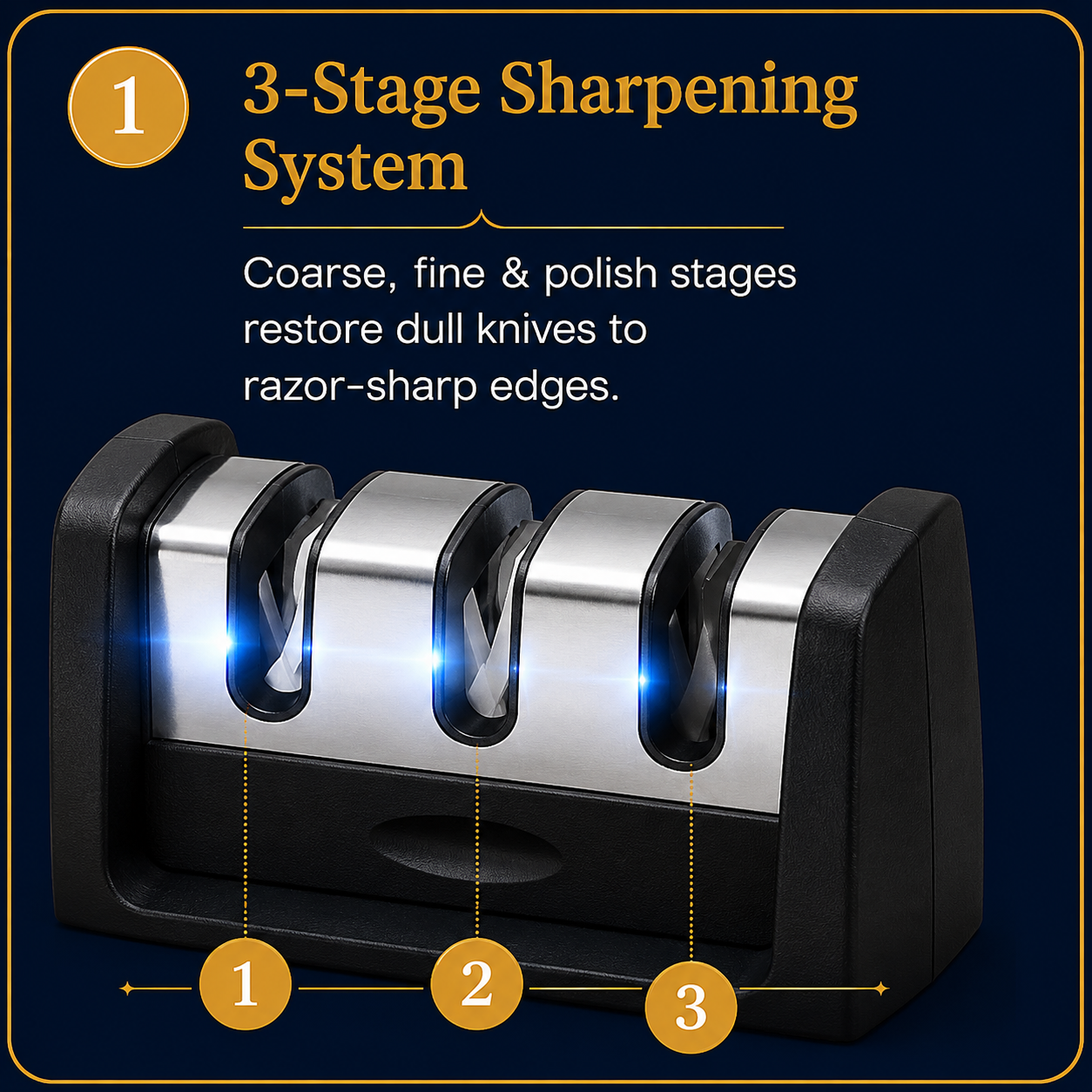 3-Stage Manual Knife Sharpener – Professional Kitchen Knife Sharpening Tool for Home & Chef