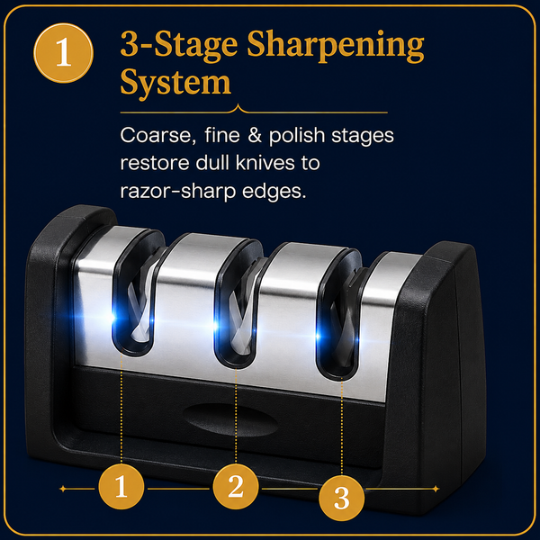 3-Stage Manual Knife Sharpener – Professional Kitchen Knife Sharpening Tool for Home & Chef