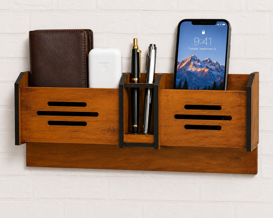 Multipurpose Wooden Key Holder with Storage Shelf | Wall Mounted Key Organizer for Home