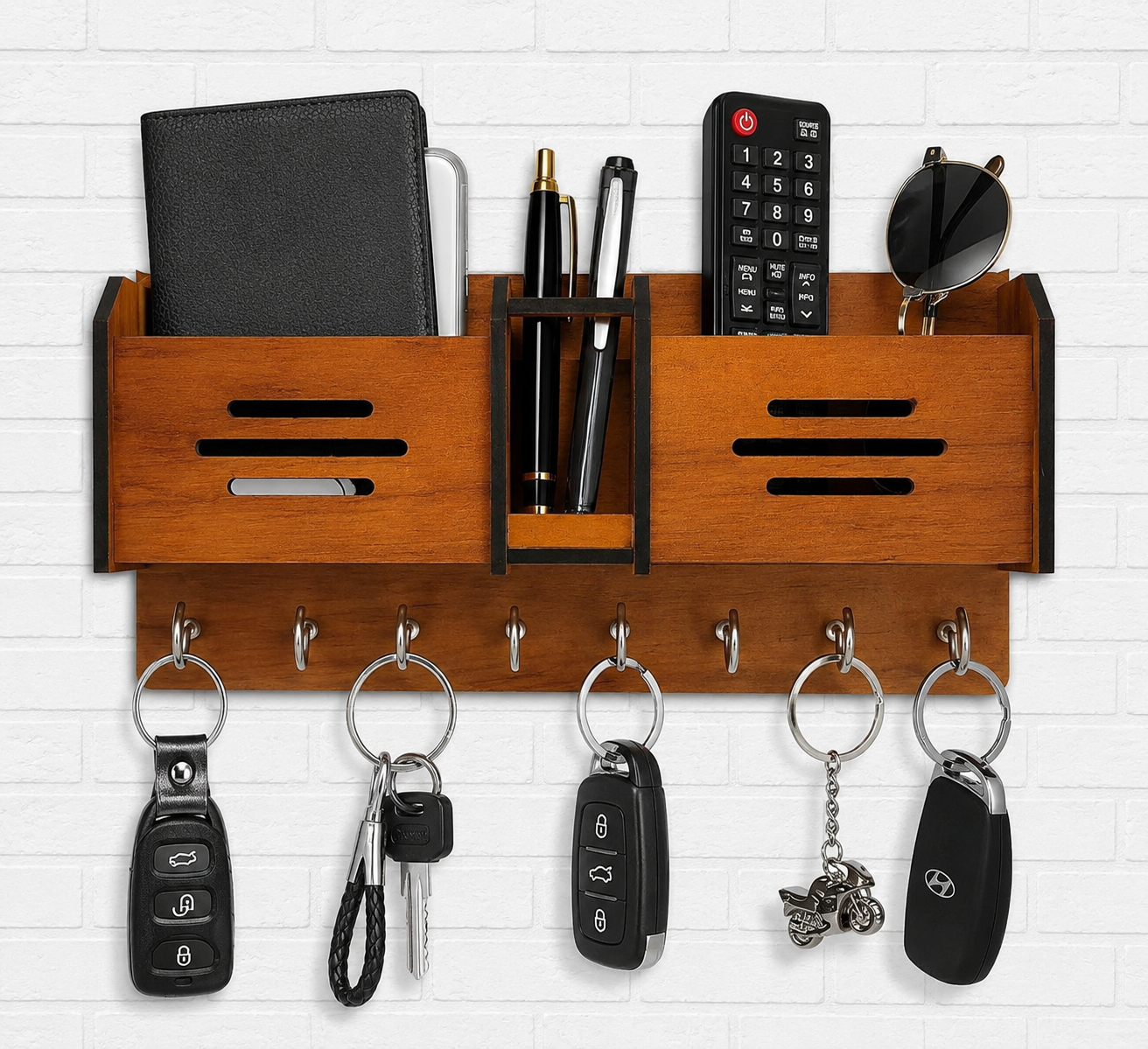 Multipurpose Wooden Key Holder with Storage Shelf | Wall Mounted Key Organizer for Home