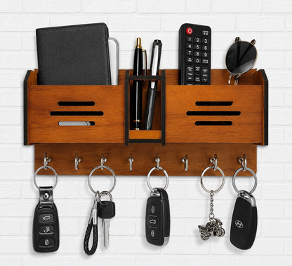 Multipurpose Wooden Key Holder with Storage Shelf | Wall Mounted Key Organizer for Home
