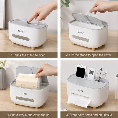 Ecoco Tissue Box with Multifunctional Storage Organizer | Desktop Tissue Holder & Remote Control Storage Box