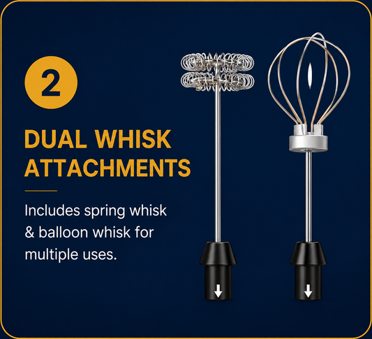 USB Rechargeable Electric Coffee Milk Frother & Egg Beater with Dual Whisk Attachments