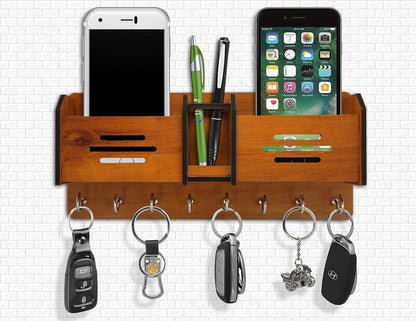 Multipurpose Wooden Key Holder with Storage Shelf | Wall Mounted Key Organizer for Home