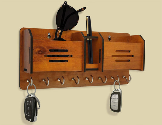 Multipurpose Wooden Key Holder with Storage Shelf | Wall Mounted Key Organizer for Home